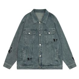 Camicia di denim riflettente Big B Big V, stampa classica, designer di uomini e donne alla moda, giacca casual di abbigliamento da strada hip-hop, Stati Uniti