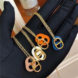 Fashion High Quality horse buckle necklace pig nose Jewelry mens womens Pendant designer necklaces fashion gift orange box2340