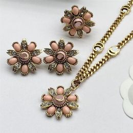 earrings necklace three synthetic ring wedding Jewellery sets new style fashion light luxury series brand flowers aretes Colour flowe3311