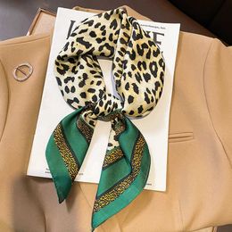 Scarves Luxury Leopard Print Silk Square Scarf Women 7070cm Soft Satin Hairband Kerchief Neckerchief Hijab Female Headband Foulard Bag J230428