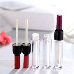 4 5ML Red Wine Bottle Clear Mini Lip Gloss Tube Empty Lip Balm Cute Bottle Cosmetic Travel Gloss Container with Lid for Lipstick Sample Tfsk