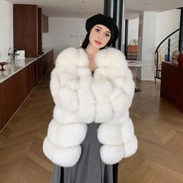 Women's Fur Faux Fur Women's Whole Real Fox Fur Coat With Stand Collar Winter Fashion Jacket Female Promotion Especially White Skin Natural For 231129