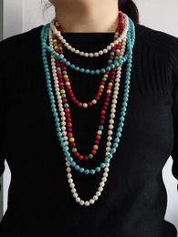 Pendant Necklaces Boho Turquoise Stone Beads Hand Knotted Long 60 Inches Wrap Necklace