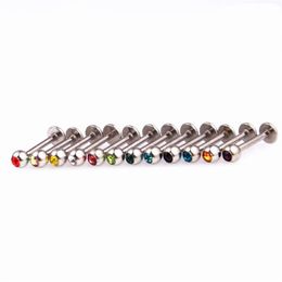 Labret Ring Lip Piercing Stud Crystal Gem Stone Fashion Body Jewelry 316L Stainless Steel 16G 6mm 8mm 10mm bar Ear Tragus Bone288M