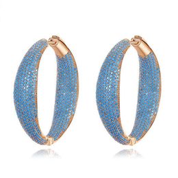 New Fashion Women Earrings High Quality Gold Plated Iced Out Blue CZ Diamond Hoops Earrings for Girls Women Party Wedding Gift262g