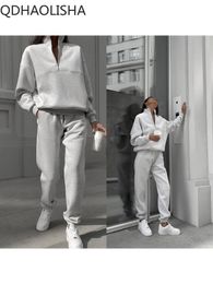 Womens Two Piece Pants piece set of womens track clothing plush standing collar floral sweater long sleeved zipper loose sports pants two 231128