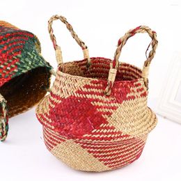 Storage Bottles Seagrass Baskets Woven Straw Large Laundry Handles Plant Pot Cover Home Bathroom Mixed Colour Flower Vases