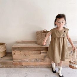 Girl Dresses Summer Cotton A-line Princess Dress Kids Casual Solid Sleeveless Beach Sundress Fashion Vestidos Party Baby