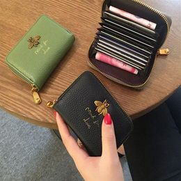 Women's wallet Rectangle Genuine leather Women's billfold Zero purse Small Wallets Card bag honeybee Short Cre255v