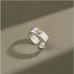 S925 sterling silver smiley face retro smile open female ring258n