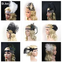 4PCS LOT Women Feather Headband Hair Accessories Rhinestone Beaded Sequin Hair Band 1920s Vintage Gatsby Party Headpiece313h