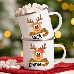 Water Bottles Personlized Deer Christmas Enamel Cups Custom Name Cocoa Chocolate Sibling Mug Drink Jiuce Handle Mugs Xmas Gifts for Child 231129