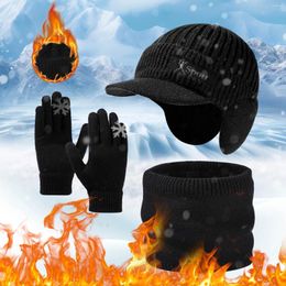 Ball Caps Women'S Hat Autumn And Winter Knitted With A Brim Scarf Gloves Three Piece Set For Men Women Thickened Warm Suit