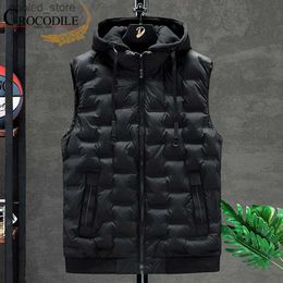 Men's Vests Crocodile Brand Vests Korean Hot Sell New Mens Winter Vest Down Vests Men Casual Waistcoat Sleeveless Jackets Male Hooded Vest Q231129