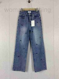 Women's Jeans Designer Women's Autumn High end Denim Pants Made of Pure Cotton, Comfortable and Heavy Pressure Hot Diamond Trendy Straight leg Pants