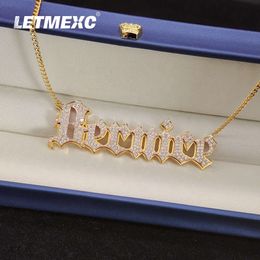 LETMEXC 3D Two Colour Custom Name Full Diamond Moissanite Sterling Silver Gold Plated Name Pendant Necklace D Colour VVS1