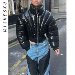 Women s Jacket Cotton Padded Warm Cropped Fashion Stand Collar Long Sleeve Casual Coats 2023 Fall Winter Birthday Luxury Clothes 231129