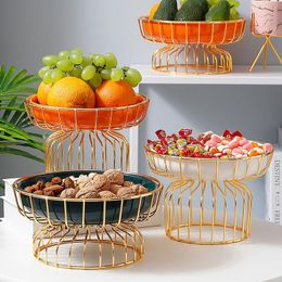 Organisation Northern European Fruit Tray Ceramic Plate with Iron Tray Creative Dessert Snacks Bowl Jewellery Storage Tray Kitchen Decoration