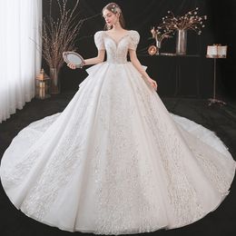 2023 shiny gown Ball Gowns Wedding Dresses new Princess Gown Corset Sweetheart Organza Ruffles Cathedral Train Bridal Dress Plus Size Custom Made bride gowns