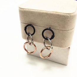 Fashion Women Silver Colour Rose Gold Stainless Steel Round Hollow Three Circle Bear Animal Red Feather Earrings Pulseras Jewelry257T