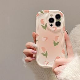Designer Silicone Phone case Pink Tulip Suitable for iPhone 14 13 12 Pro max 12 14plus Soft shell Anti-fall phone case