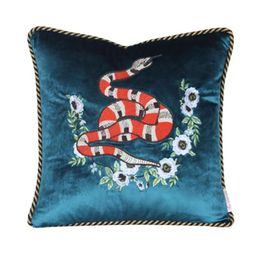 Luxurious designer animal Cushion Decorative Pillow case exquisite embroidery velvet material cover Cat head and snake pattern etc341w