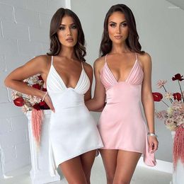 Casual Dresses Setiadia Summer Sexy Birthday Deep V-neck Suspender Dress Temperament Spicy Girls Party Skirt For Women Clothing 2023