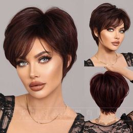 Synthetic Wigs Wig Female White Short Hair Black Purple Elf Cut Granny Head Oblique Bangs Synthetic Fibre Head Set Wig