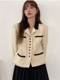 Womens Jackets Jmprs Office Lady Chic Elegant Tweed Jacket French Sweet Long Sleeve Coat Women Fashion Turn Down Collar Fall Winter Tops 231129