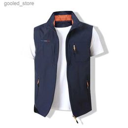 Men's Vests Men Waistcoat Jackets Vest 2022 Spring New Solid Color Stand Collar Climbing Hiking Work Sleeveless with Pocket M-6Xl Brand Sale Q231129