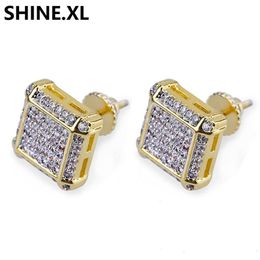 10x10mm Men Square Earring Hip Hop Iced Out Full Zircon Screw-back Fashion Jewelry280Y