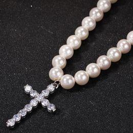 Simple Cross 10mm Pearl Necklace Hip hop Trend Men and Women's Accessories Factory Whole 2464