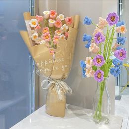 Decorative Flowers Knitted Bell Orchid Bouquet Hand-Knitted Simulation Flower Branch Home Wedding Table Creative Decorate Fake