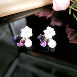 Stud Earrings Fashion Purple Crystal Petals 2023 Trendy Design Suitable For Women's Banquet Accessories