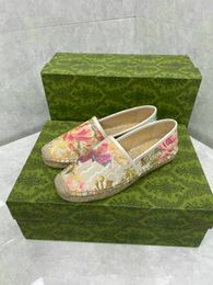 Floral Espadrille Flats Fisherman Canvas Shoe Women's Double G Designer Loafers Slip on Summer Designers Ladies Flat Multiple Colours
