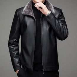 Mens Leather Faux autumn and winter plus fur one mens elderly leather jacket wear 231129