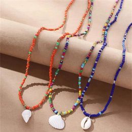 Pendant Necklaces Boho Fashion Colour Mixed Rice Bead Chain White Shell Set Necklace For Women Vintage Ethnic Style Hip Hop Beach Jewellery