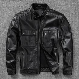 Men's Tracksuits The First Layer Of Cowhide Leather Jacket EuropeAn-American Style Men Stand Collar Casual Large Size