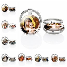 Keychains Double Side Keychain Virgin Mary And Baby Glass Cabochon Llavero Vintage Jewelry Key Rings Pendants Keyholder Women Men Gift