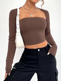 Women's T Shirts Women S Basic Crop Tops Sexy Long Sleeve Solid Colour Square Neck Slim Fit Fall Going Out Streetwear