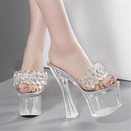 Sandals Women's Slippers PVC String Bead Slip On 18CM Thin Heels High Heels Round Toe Waterproof Shallow Sandal Women Shoes Size 3443 J230428