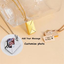 Pendant Necklaces Personalised Custom Envelope Po Necklace Collar Chain Engraved Name Jewellery Hidden Gift For Her 231128