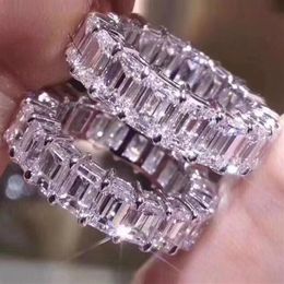 Handmade Luxury Jewellery 925 Sterling Silver Emerald Cut White Topaz CZ Diamond Gemstones Promise Women Wedding Bridal Ring For Lov265B