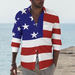 Men's Casual Shirts American USA Flag Print Shirt Male July 4th Autumn Stylish Custom Blouses Long Sleeve Loose Oversized Clothing