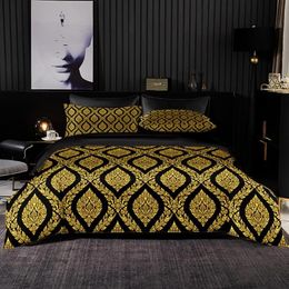 Bedding Sets Noble Style Golden Set Duvet Cover King Size With Pillowcase Black Quilt Cover Blanket SheetBlack Bed Sheet2300