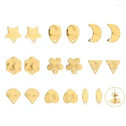 Hoop Earrings 10pcs 18k Gold Plated Stainless Steel Uneven Different Shape Heart Star Flower Earring Post With Ring For DIY Jewelry Making