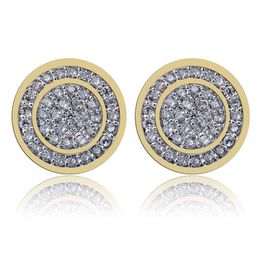 Whole-925 Sterling Silver Iced out CZ Premium Diamond Cluster Zirconia Round Screw Back Stud Earrings for Men Hip Hop Jewelry2612
