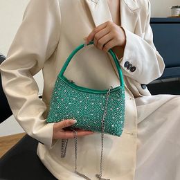 Evening Bags Pu Leather Chains Shoulder Women's On Sale 2023 High Quality Fashion Crystal Handbag Solid Bolsas De Ombro