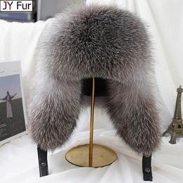 Wide Brim Hats Bucket Winter Men's 100 Real Silver Fur Bomber Hat Raccoon Ushanka Cap Trapper Russian Man Ski Caps Leather 231128