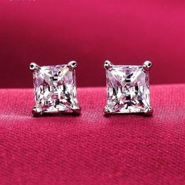 White Gold Filled Square Zircon Earrings Punk Style Wedding Engagement Jewellery Women and Men diamond Earring Brinco Brincos 8MM232j